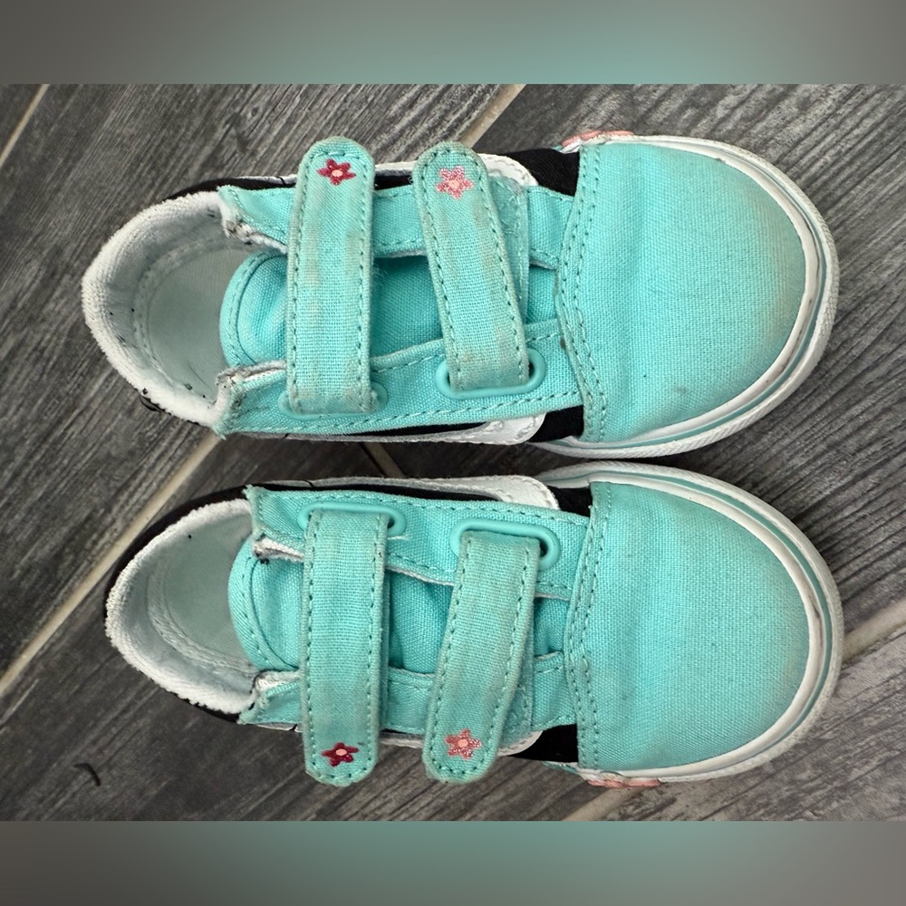 Vans Flower Black and Teal Toddler Sneakers - Picture 2 of 9